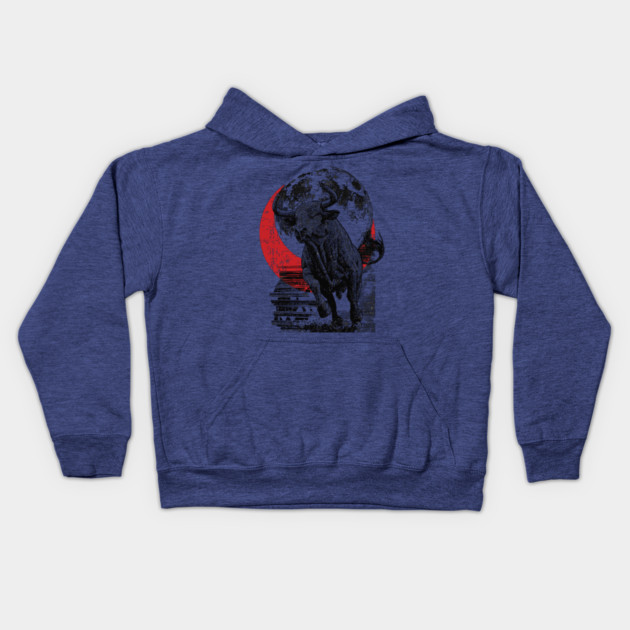 Bull and Blood Moon - Japanese Power Design Kids Hoodie by TuncGK