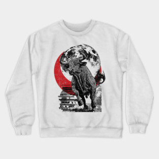 Bull and Blood Moon - Japanese Power Design Crewneck Sweatshirt