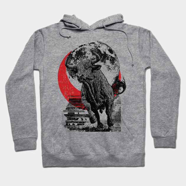Bull and Blood Moon - Japanese Power Design Hoodie by TuncGK