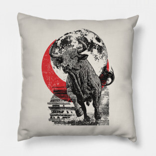 Bull and Blood Moon - Japanese Power Design Pillow