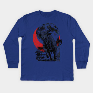 Bull and Blood Moon - Japanese Power Design Kids Long Sleeve T-Shirt