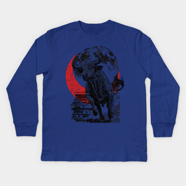 Bull and Blood Moon - Japanese Power Design Kids Long Sleeve T-Shirt by TuncGK