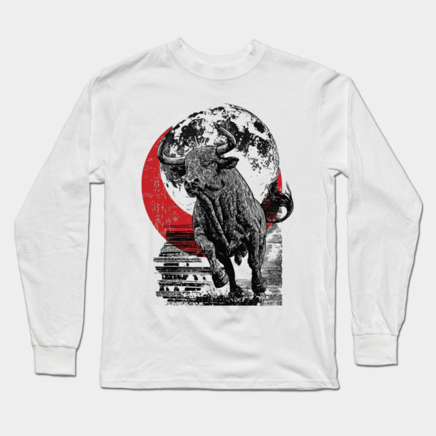Bull and Blood Moon - Japanese Power Design Long Sleeve T-Shirt by TuncGK