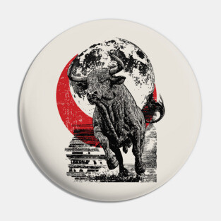 Bull and Blood Moon - Japanese Power Design Pin