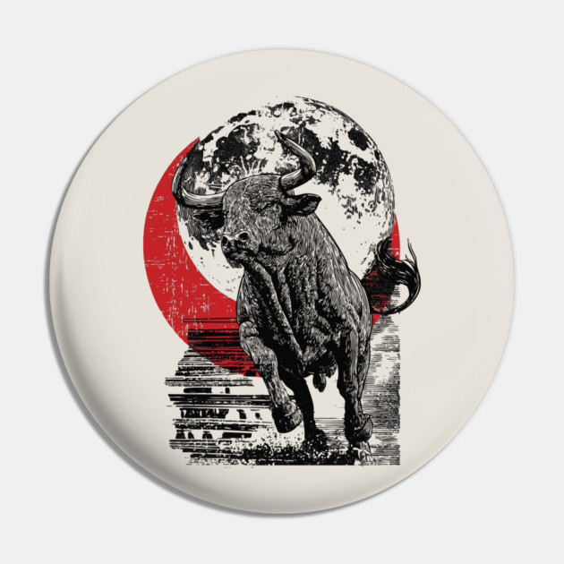 Bull and Blood Moon - Japanese Power Design Pin by TuncGK