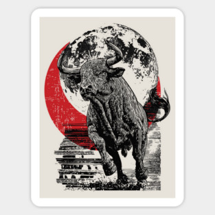 Bull and Blood Moon - Japanese Power Design Sticker