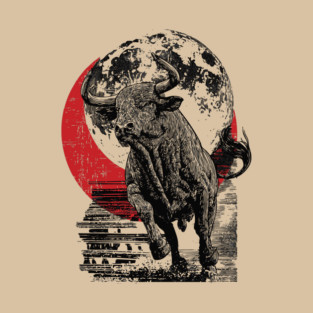 Bull and Blood Moon - Japanese Power Design T-Shirt