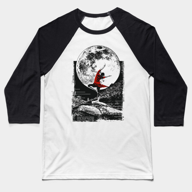 Ninja Girl Dancing Under the Moon Baseball T-Shirt by TuncGK