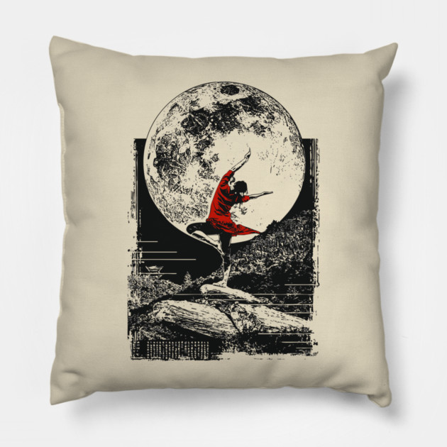 Ninja Girl Dancing Under the Moon Pillow by TuncGK