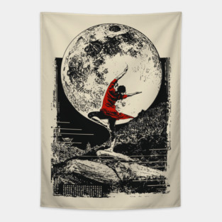 Ninja Girl Dancing Under the Moon Tapestry