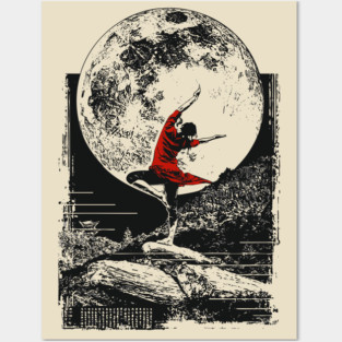 Ninja Girl Dancing Under the Moon Posters and Art