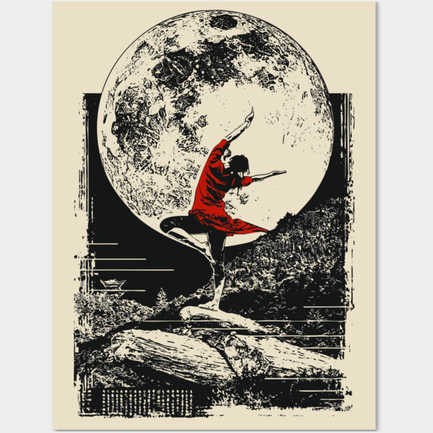 Ninja Girl Dancing Under the Moon Wall Art by TuncGK