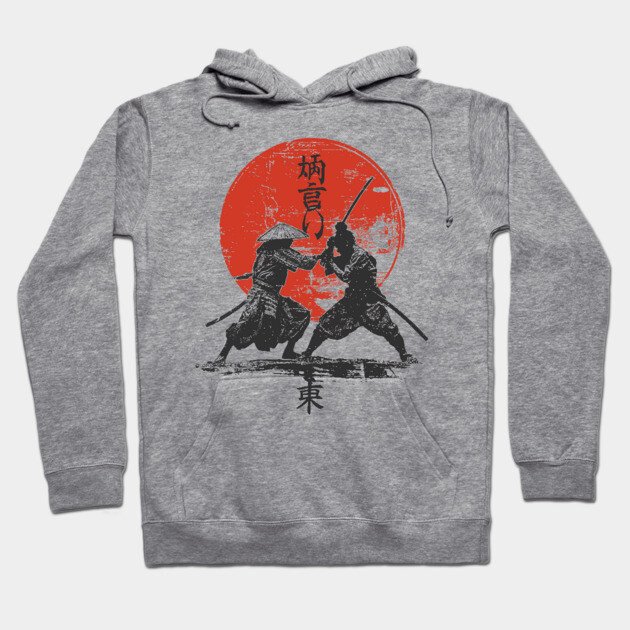 Samurai Duel Under Red Sun - Epic Clash Design Hoodie by TuncGK