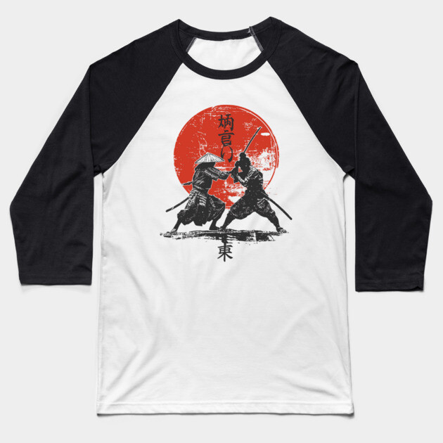 Samurai Duel Under Red Sun - Epic Clash Design Baseball T-Shirt by TuncGK