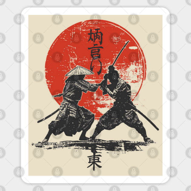 Samurai Duel Under Red Sun - Epic Clash Design Sticker by TuncGK