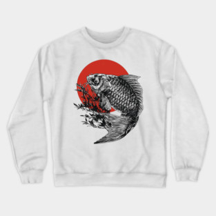 Koi Fish with Bamboo and Rising Sun Crewneck Sweatshirt