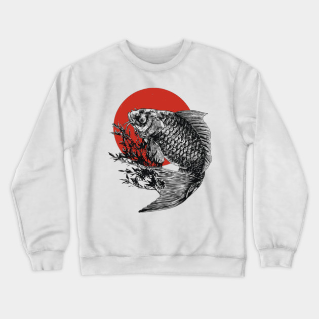 Koi Fish with Bamboo and Rising Sun Crewneck Sweatshirt by TuncGK