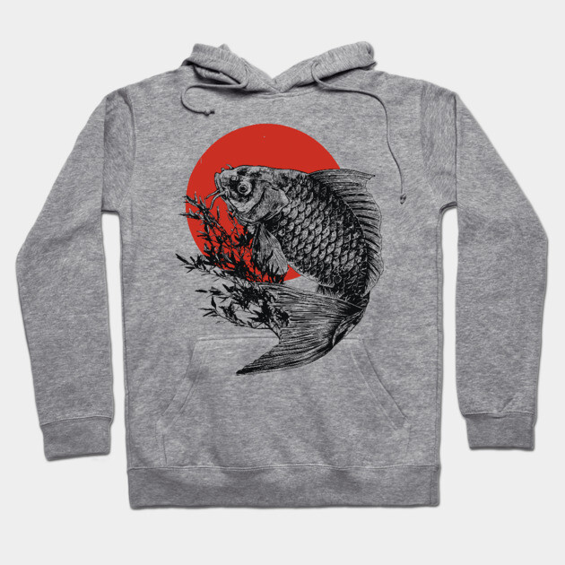 Koi Fish with Bamboo and Rising Sun Hoodie by TuncGK