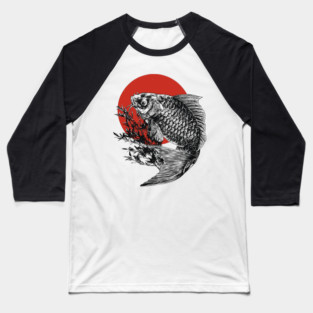 Koi Fish with Bamboo and Rising Sun Baseball T-Shirt