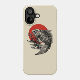 Koi Fish with Bamboo and Rising Sun Phone Case