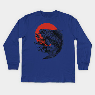 Koi Fish with Bamboo and Rising Sun Kids Long Sleeve T-Shirt