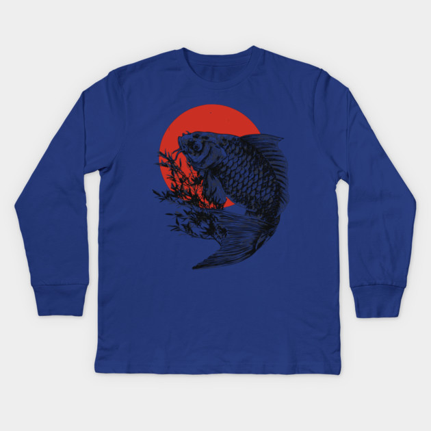 Koi Fish with Bamboo and Rising Sun Kids Long Sleeve T-Shirt by TuncGK