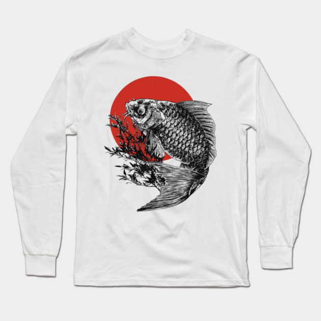 Koi Fish with Bamboo and Rising Sun Long Sleeve T-Shirt by TuncGK