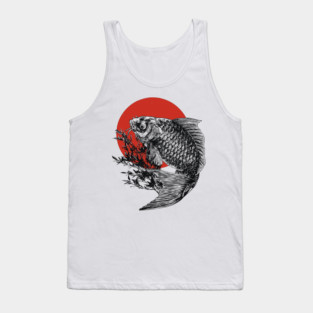 Koi Fish with Bamboo and Rising Sun Tank Top
