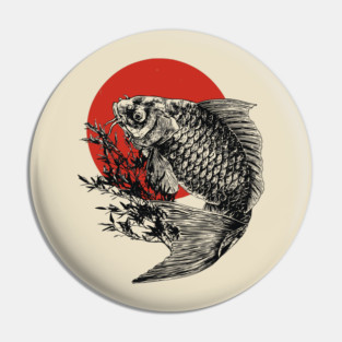 Koi Fish with Bamboo and Rising Sun Pin