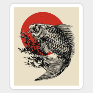 Koi Fish with Bamboo and Rising Sun Magnet
