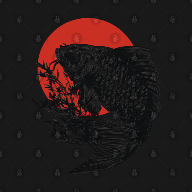 Koi Fish with Bamboo and Rising Sun by TuncGK