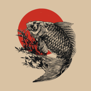 Koi Fish with Bamboo and Rising Sun T-Shirt