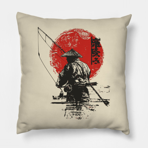 Serene Japanese Fisherman at Dawn Pillow by TuncGK