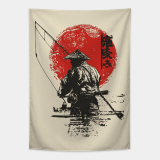 Serene Japanese Fisherman at Dawn Tapestry