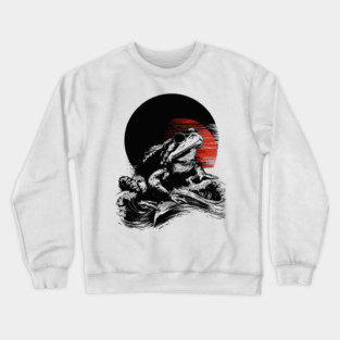 Zen Frog Under Rising Sun - Japanese Art Style Crewneck Sweatshirt