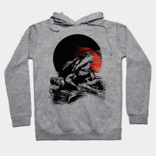 Zen Frog Under Rising Sun - Japanese Art Style Hoodie