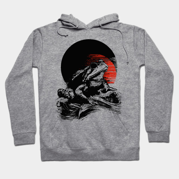 Zen Frog Under Rising Sun - Japanese Art Style Hoodie by TuncGK