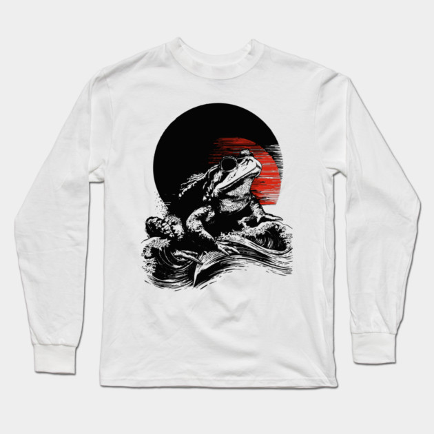 Zen Frog Under Rising Sun - Japanese Art Style Long Sleeve T-Shirt by TuncGK