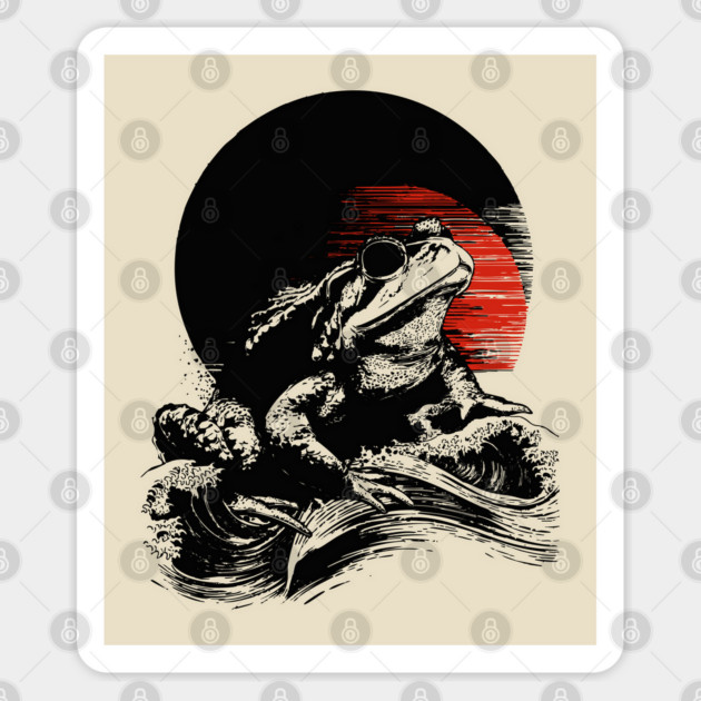 Zen Frog Under Rising Sun - Japanese Art Style Sticker by TuncGK