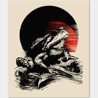 Zen Frog Under Rising Sun - Japanese Art Style Posters and Art