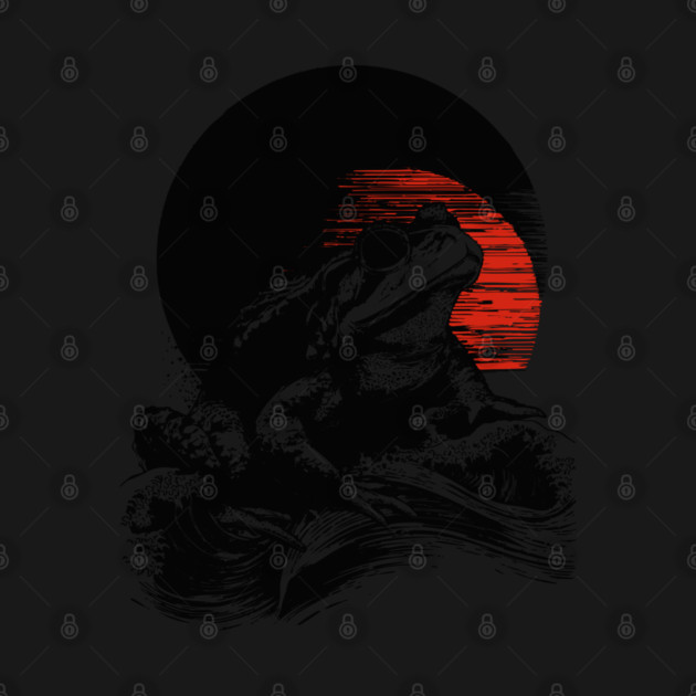 Zen Frog Under Rising Sun - Japanese Art Style by TuncGK