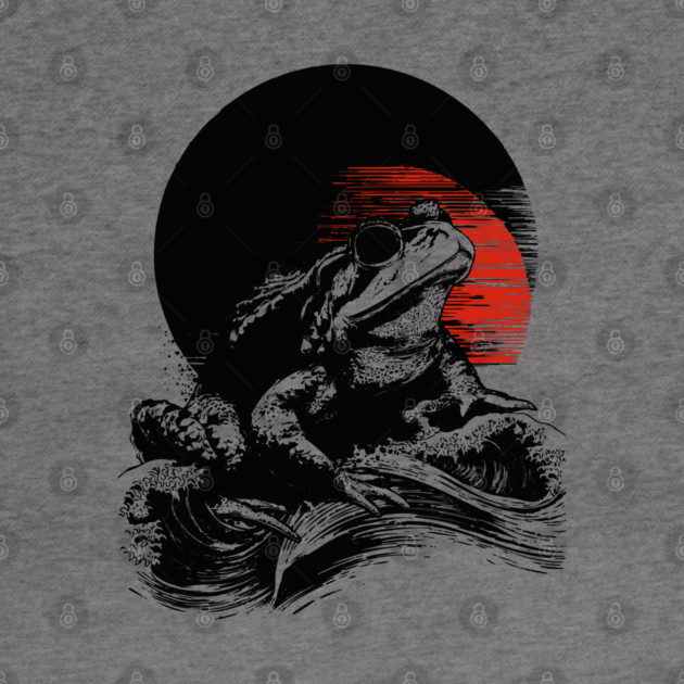 Zen Frog Under Rising Sun - Japanese Art Style by TuncGK