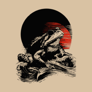 Zen Frog Under Rising Sun - Japanese Art Style T-Shirt