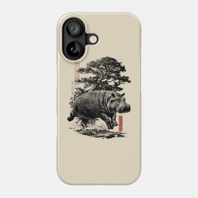 Samurai Hippo in Ink Wash Style Phone Case by TuncGK