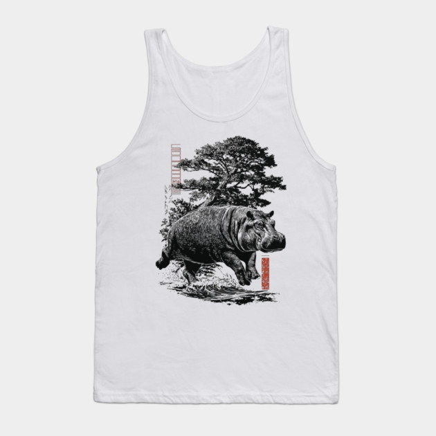 Samurai Hippo in Ink Wash Style Tank Top by TuncGK