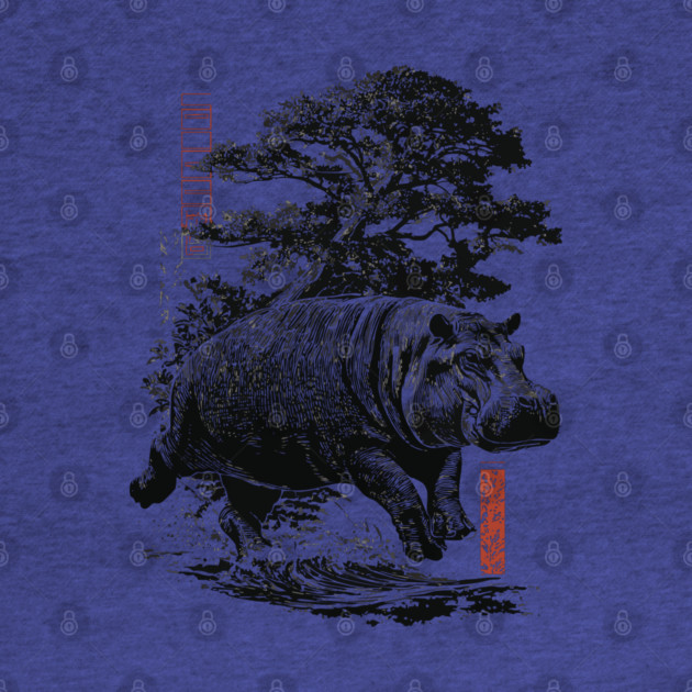 Samurai Hippo in Ink Wash Style by TuncGK