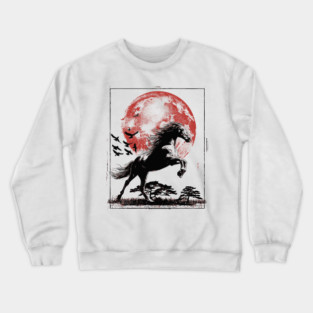 Galloping Horse and Crimson Moon Crewneck Sweatshirt
