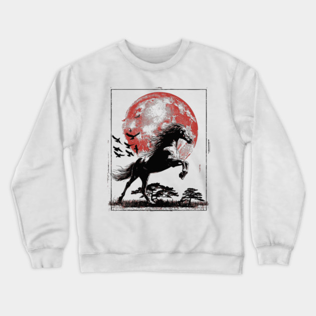 Galloping Horse and Crimson Moon Crewneck Sweatshirt by TuncGK