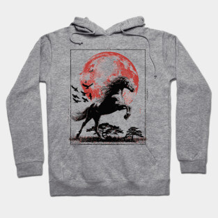 Galloping Horse and Crimson Moon Hoodie