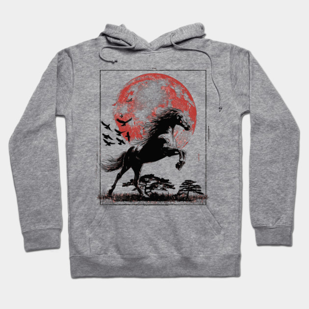 Galloping Horse and Crimson Moon Hoodie by TuncGK